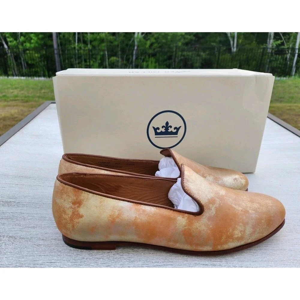 New Peter Millar Women's 8.5 M Belgian Walker Flats Shoes NIB $199 Gold